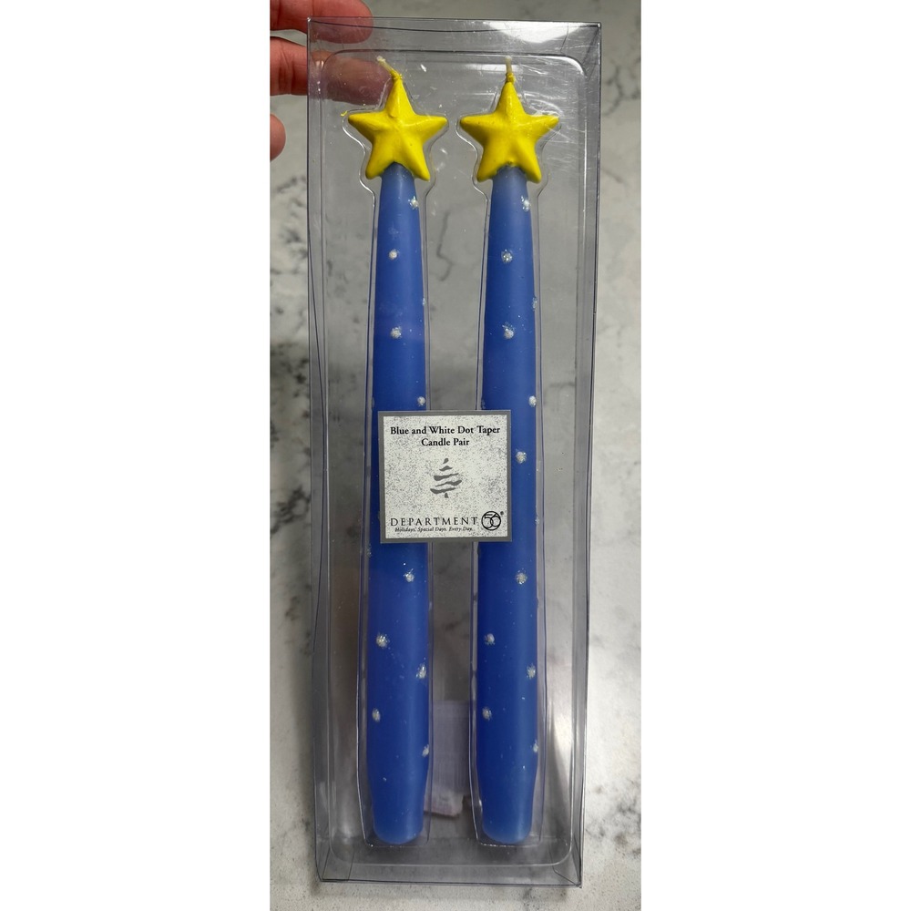 Vintage Dept 56 Starry Night Taper Candles – Blue & White Dot 11.5" Pair (NIP)